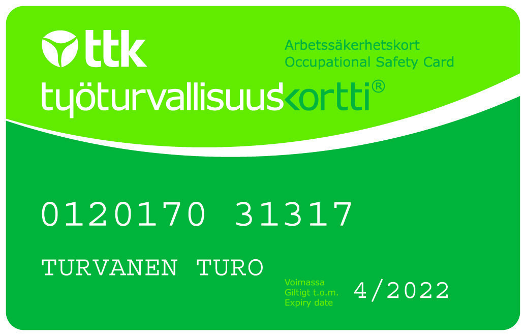 Ty turvallisuuskortti Suomen Turvallisuusopisto Oy Ty turvallisuuskortti Suomen Turvallisuusopisto Oy